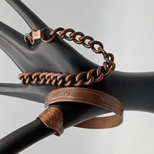 Vintage three pieces, solid copper, chain link, cuff, bracelets and ring